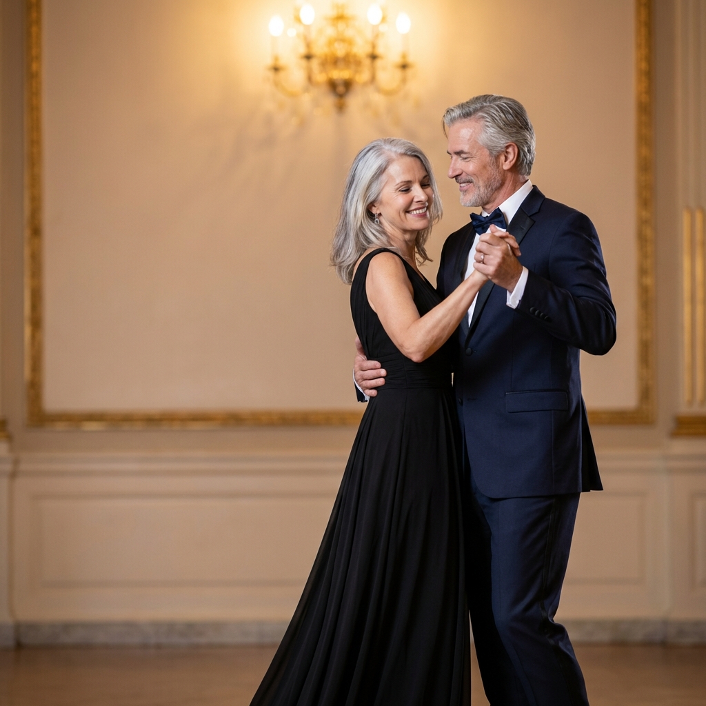 Casal dançando elegantemente